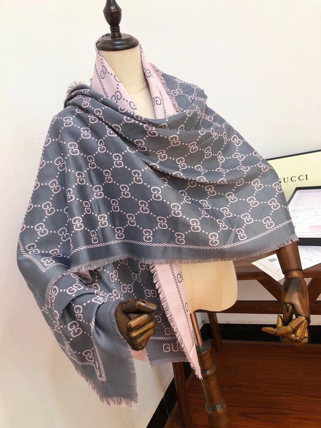 Gucci Wool-Silk Blend Small Broken Edges Jacquard Scarf Shawl for Women – product image 14