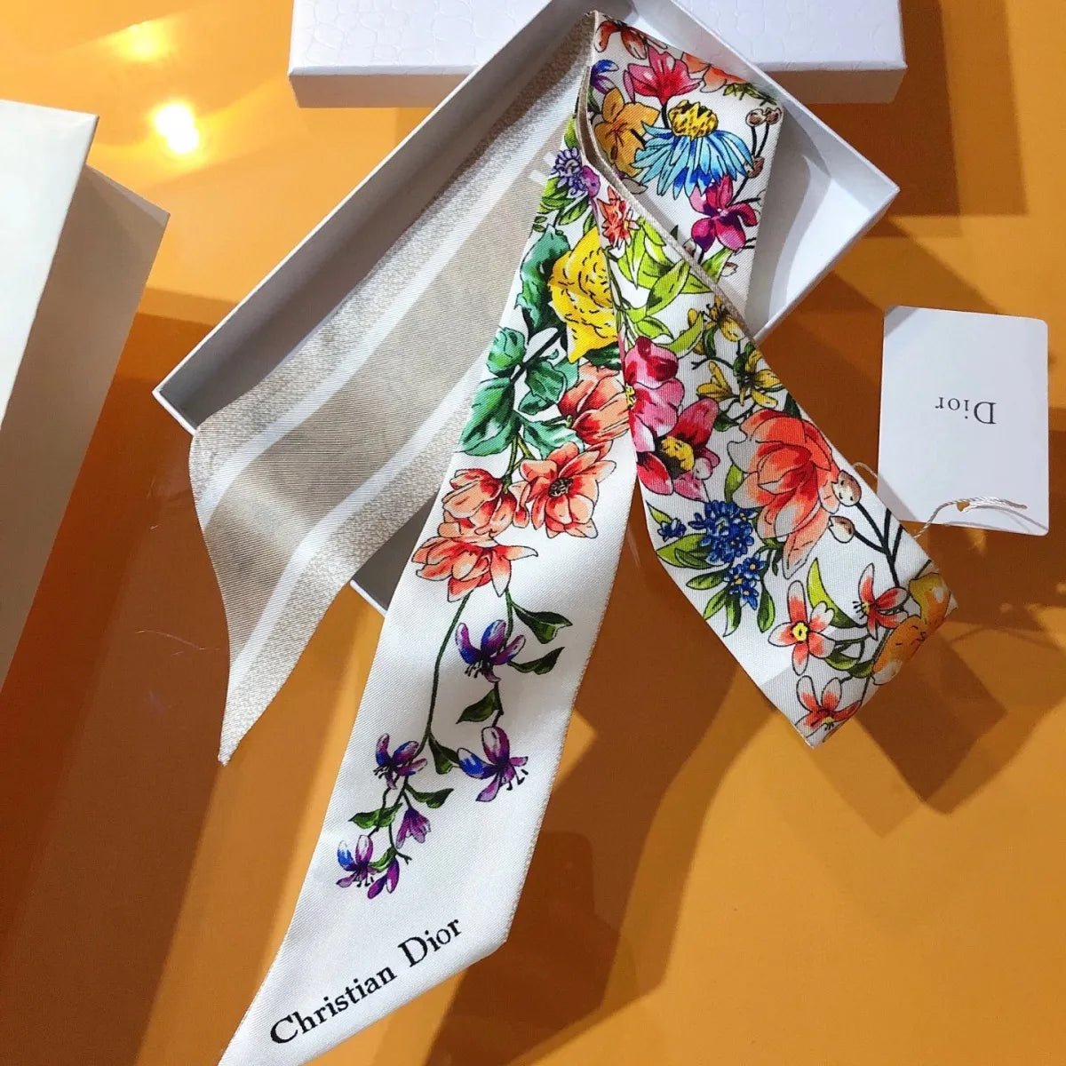Hermès Bevel Edge Floral Double Layer Ribbon Silk Scarf for Women – product image 12