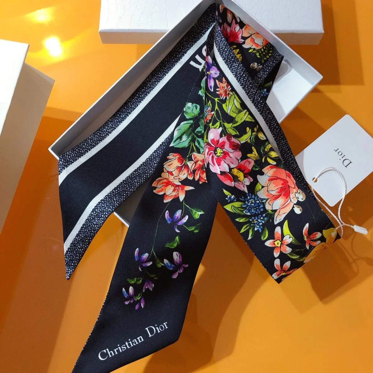 Hermès Bevel Edge Floral Double Layer Ribbon Silk Scarf for Women – product image 9