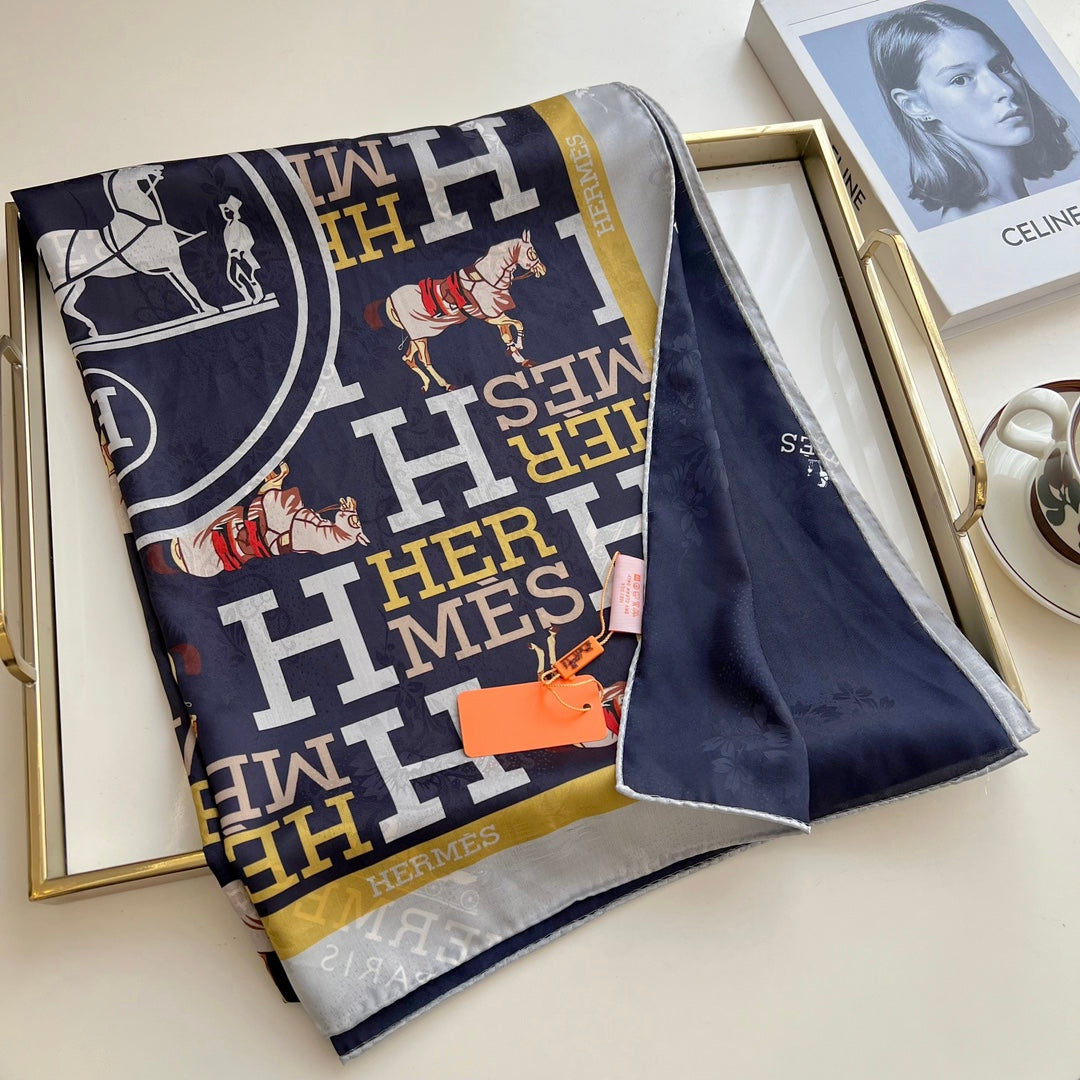 Hermès Double Sided Horse Pattern Silk Scarf for Women – product image 3