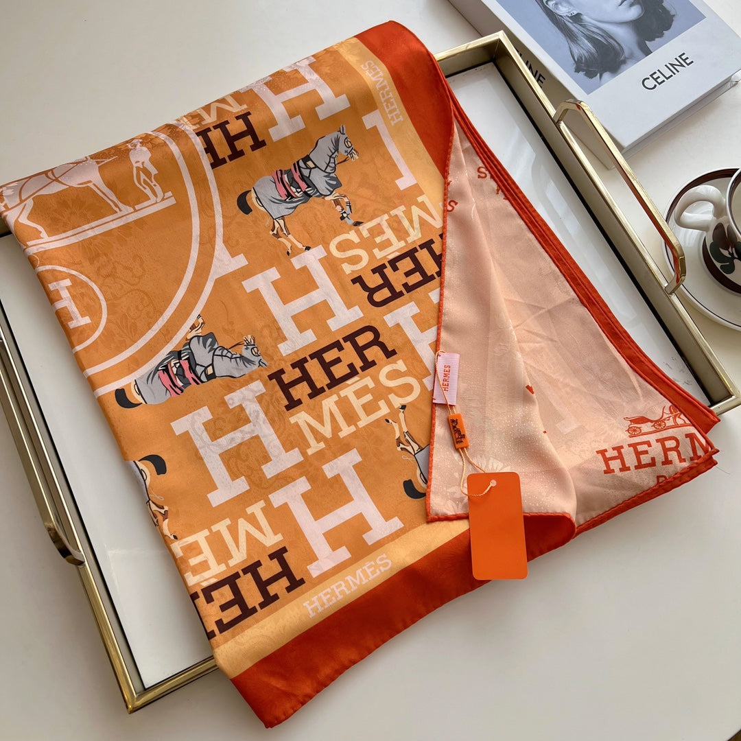 Hermès Double Sided Horse Pattern Silk Scarf for Women – product image 9