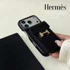 Hermès iPhone 17 Pro Max Case – Leather Hermes Phone Case With Card Holder