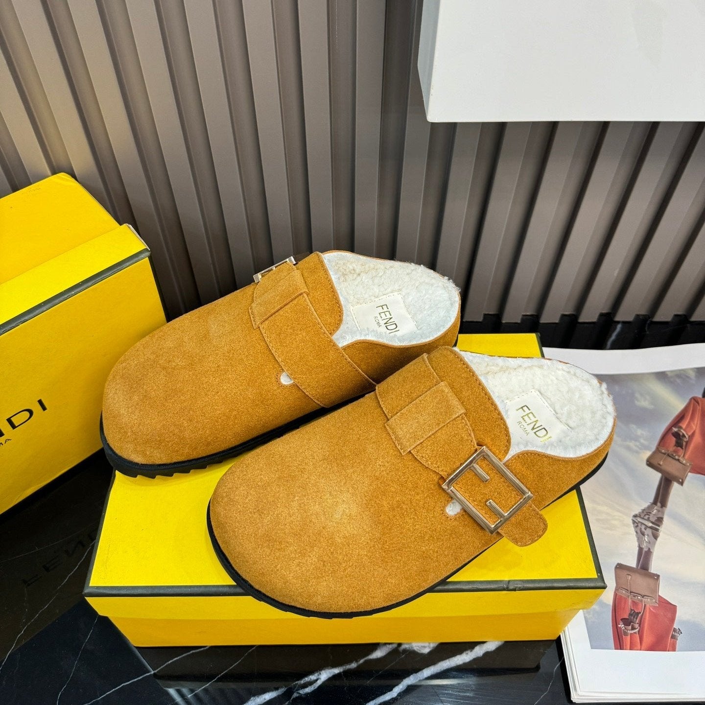 Hermès Suede Fur Slippers – slippers product image 1