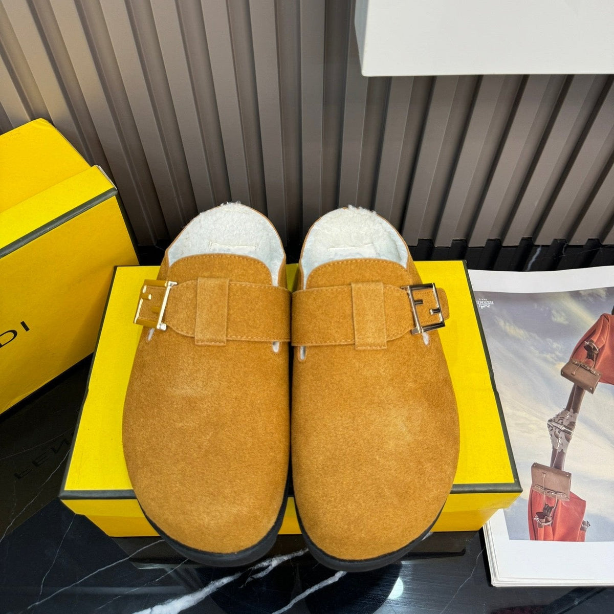 Hermès Suede Fur Slippers – slippers product image 7