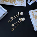 Star Charms Gold-Finish Metal Pearl Earrings