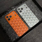 Goyard iPhone 17 Pro Max Leather Case – Vintage Monogram Luxury Cover Silver