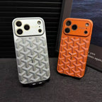 Goyard iPhone 17 Pro Max Leather Case – Vintage Monogram Luxury Cover