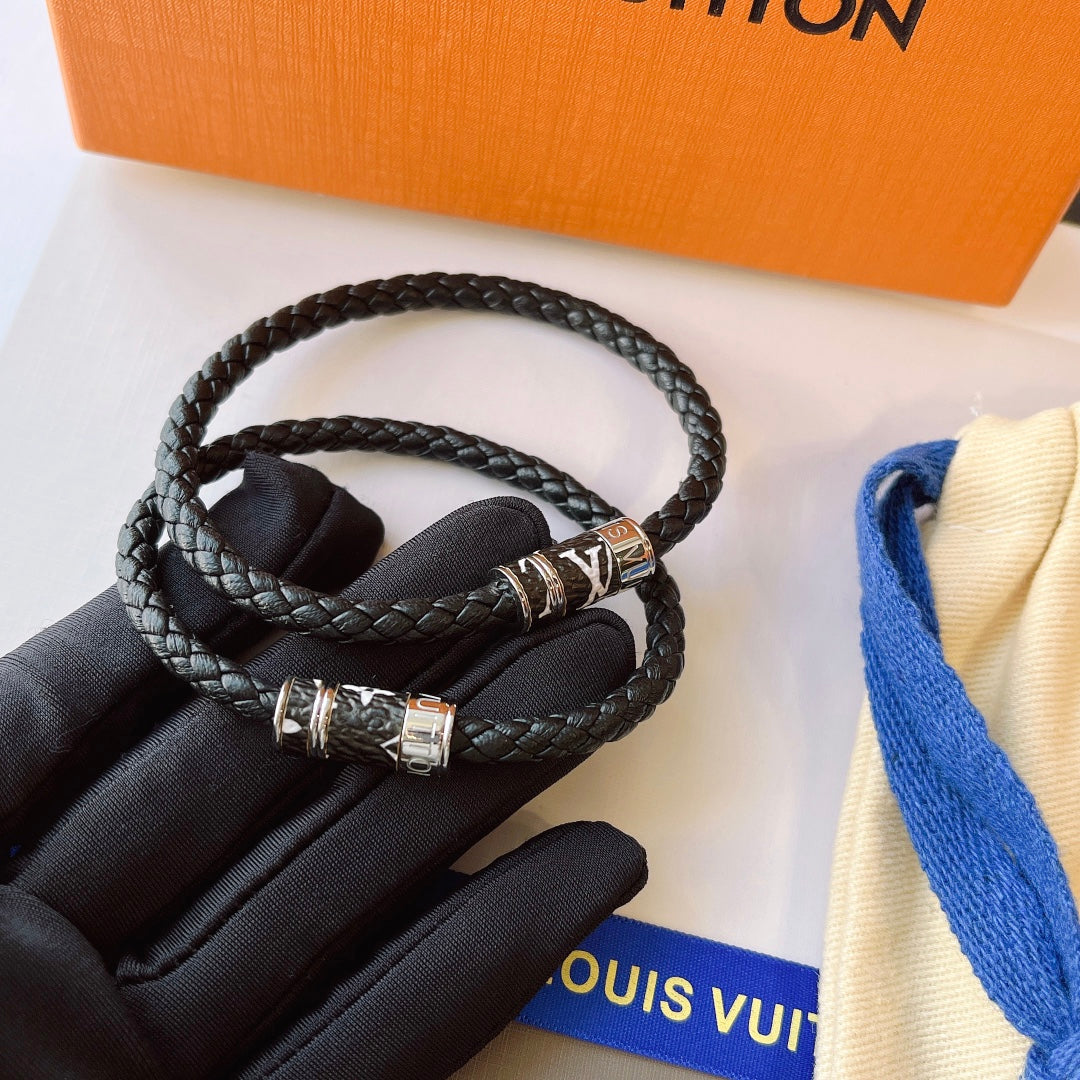 Louis Vuitton Black Leather Bracelet – Luxury Jewelry – product image 1