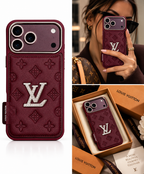 Luxury Burgundy embossed phone case for iPhone 18 Pro Max – boxed view