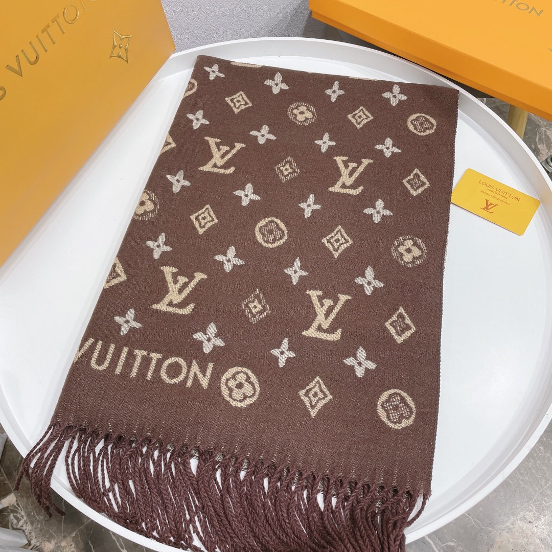 Louis Vuitton Cashmere Classic Monogram Warm Fringe Scarf Shawl for Women – product image 12