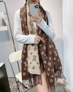 Louis Vuitton Cashmere Classic Monogram Warm Fringe Scarf Shawl for Women – product image 17