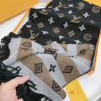 Louis Vuitton Cashmere Classic Monogram Warm Fringe Scarf Shawl for Women – product image 7