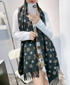 Louis Vuitton Cashmere Classic Monogram Warm Fringe Scarf Shawl for Women – product image 9