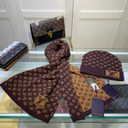 Louis Vuitton Cashmere Monogram Letter Jacquard Scarf Hat Set for Women – product image 14