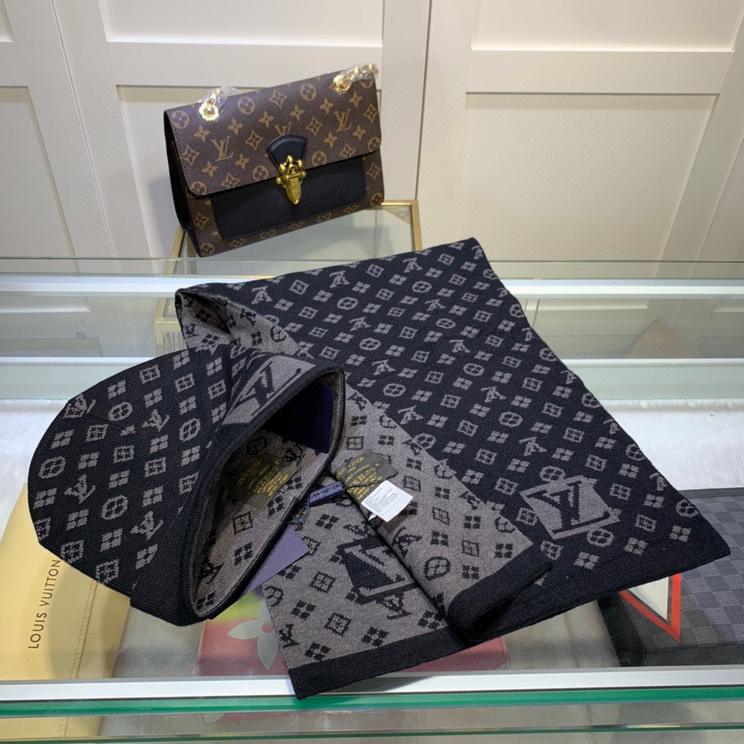 Louis Vuitton Cashmere Monogram Letter Jacquard Scarf Hat Set for Women – product image 19