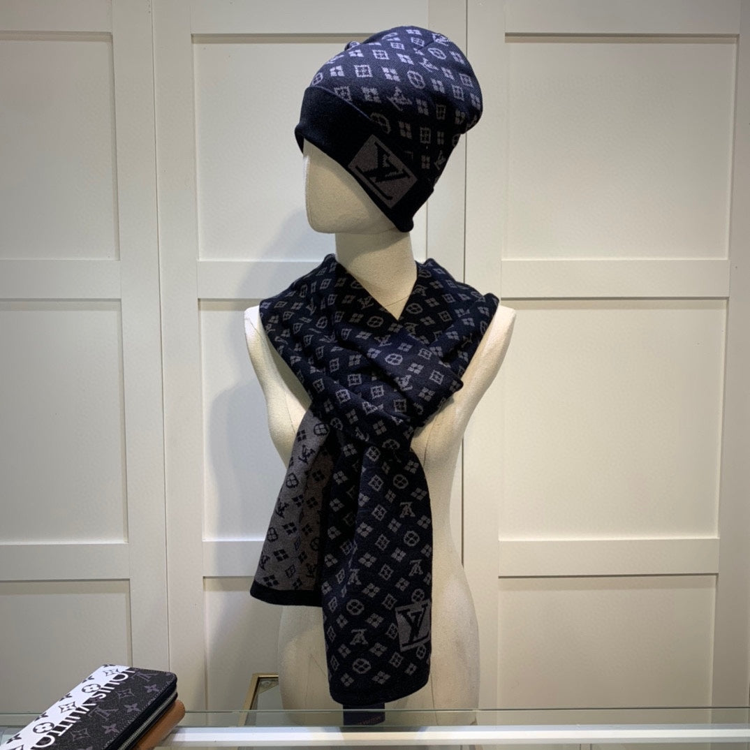 Louis Vuitton Cashmere Monogram Letter Jacquard Scarf Hat Set for Women – product image 22