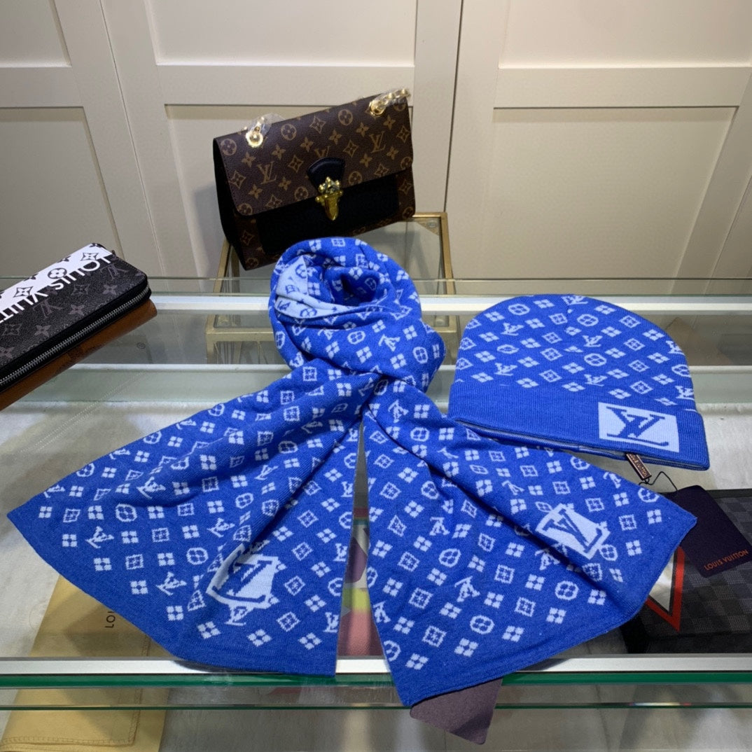 Louis Vuitton Cashmere Monogram Letter Jacquard Scarf Hat Set for Women – product image 25