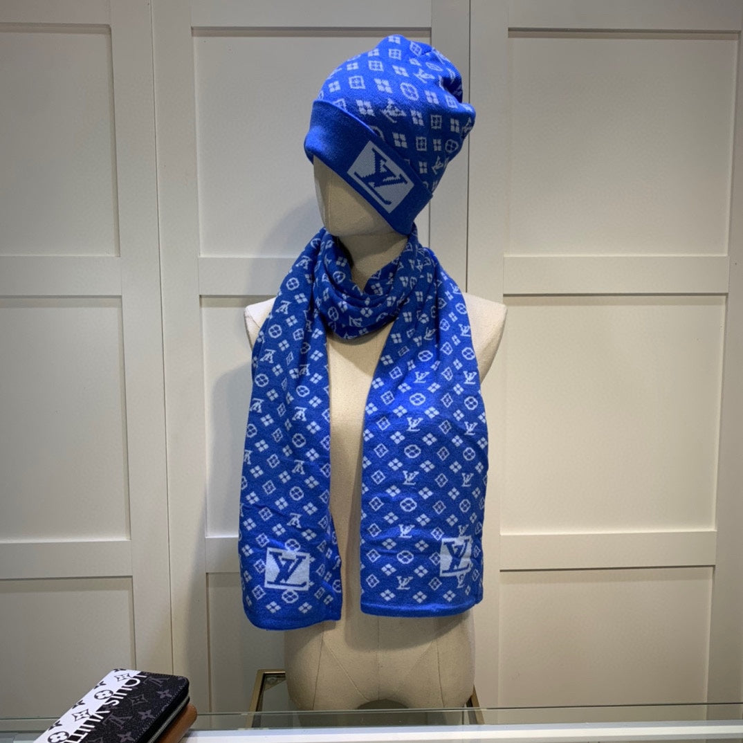 Louis Vuitton Cashmere Monogram Letter Jacquard Scarf Hat Set for Women – product image 26