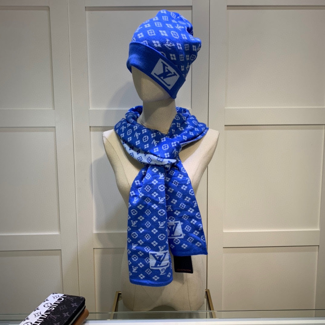 Louis Vuitton Cashmere Monogram Letter Jacquard Scarf Hat Set for Women – product image 27