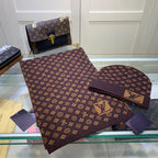 Louis Vuitton Cashmere Monogram Letter Jacquard Scarf Hat Set for Women – product image 5