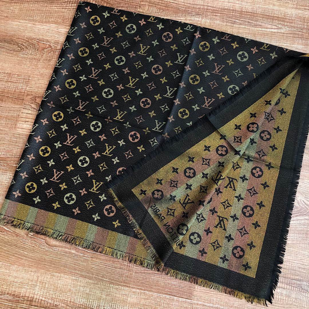 Louis Vuitton Classic Color Striped Gold Silk Square Scarf for Women – product image 13