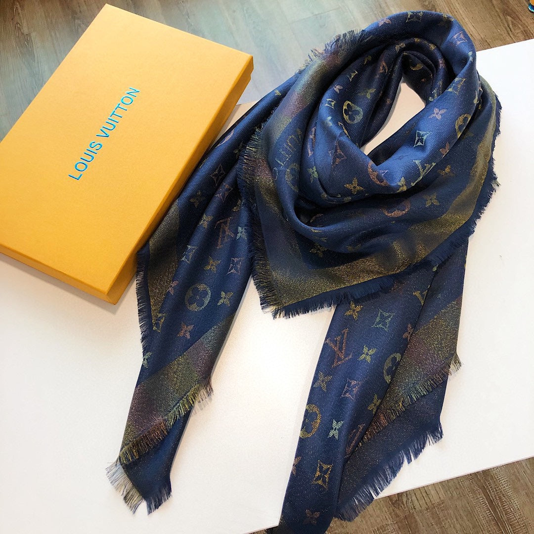 Louis Vuitton Classic Color Striped Gold Silk Square Scarf for Women – product image 21