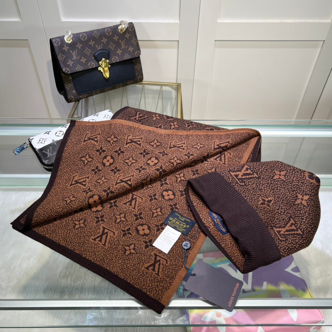 Louis Vuitton Classic Monogram Unisex Wool Scarf Hat Set – product image 19