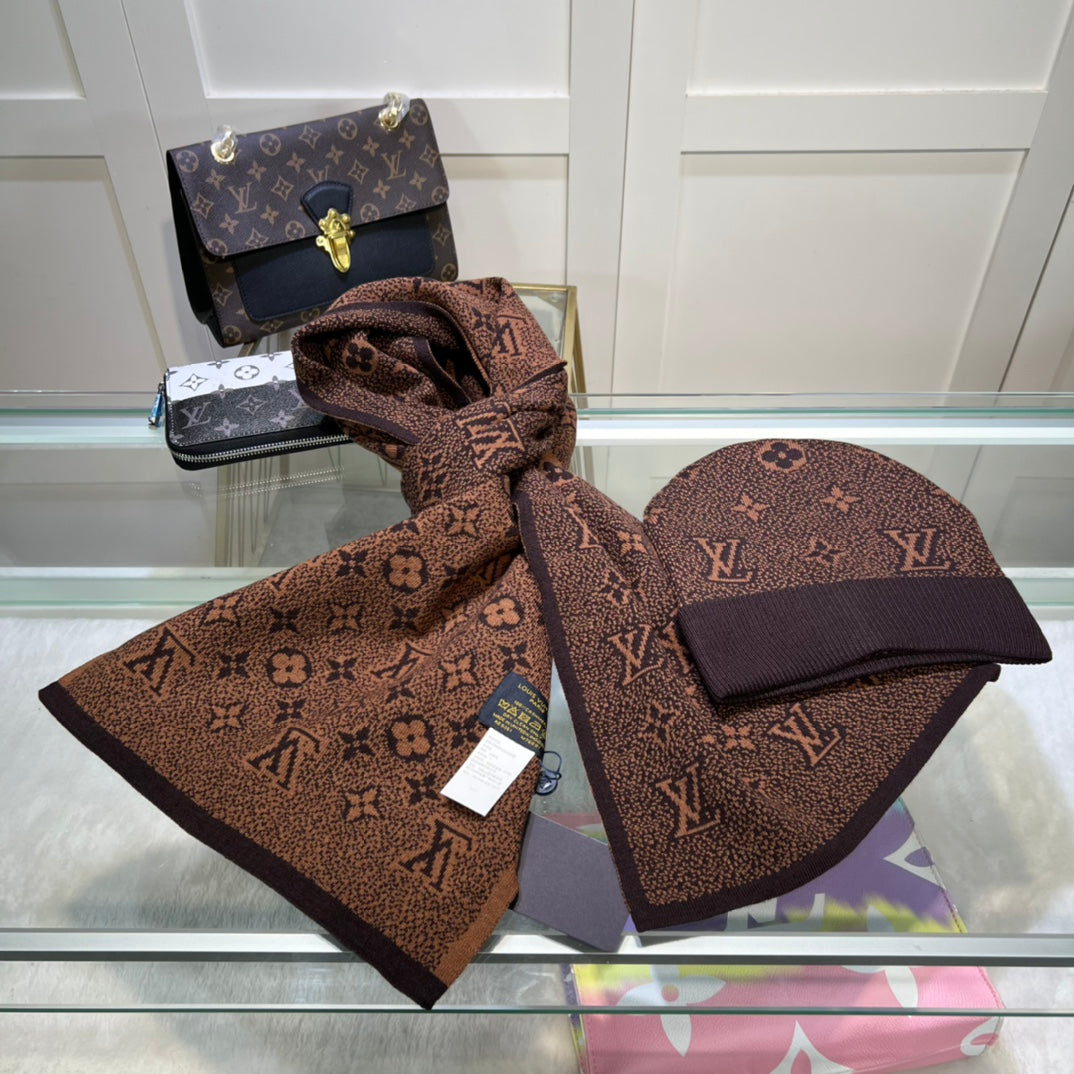 Louis Vuitton Classic Monogram Unisex Wool Scarf Hat Set – product image 20