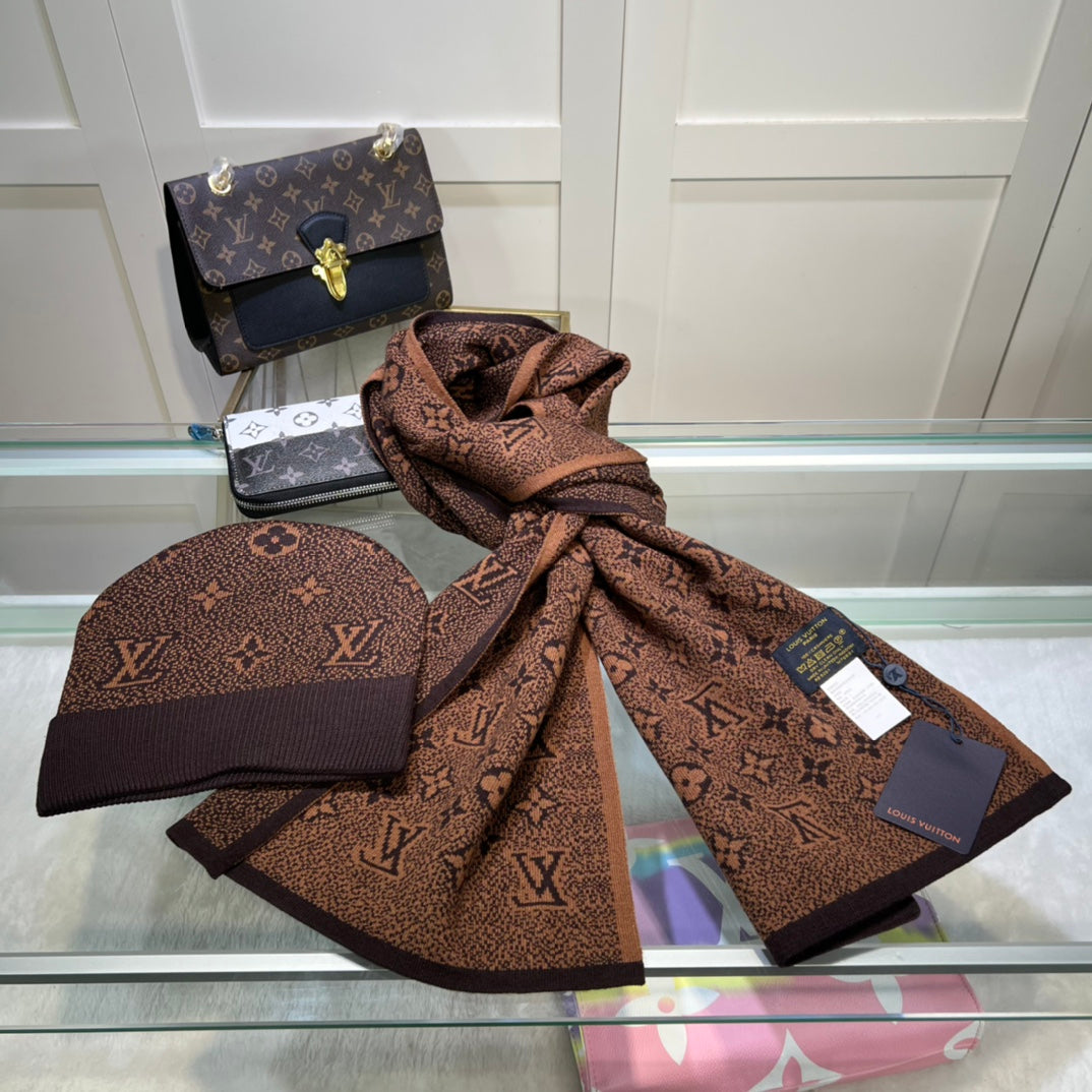 Louis Vuitton Classic Monogram Unisex Wool Scarf Hat Set – product image 21