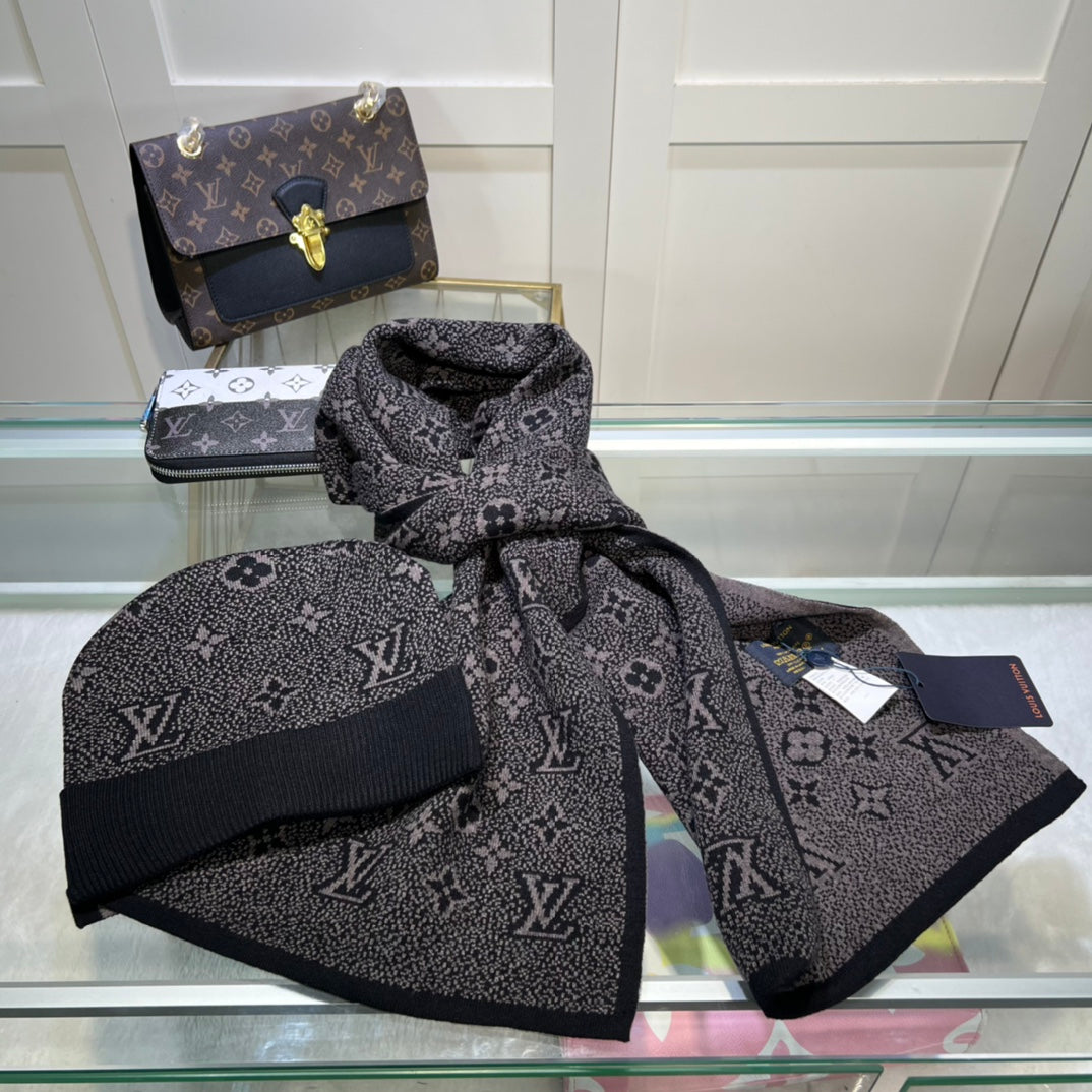 Louis Vuitton Classic Monogram Unisex Wool Scarf Hat Set – product image 24