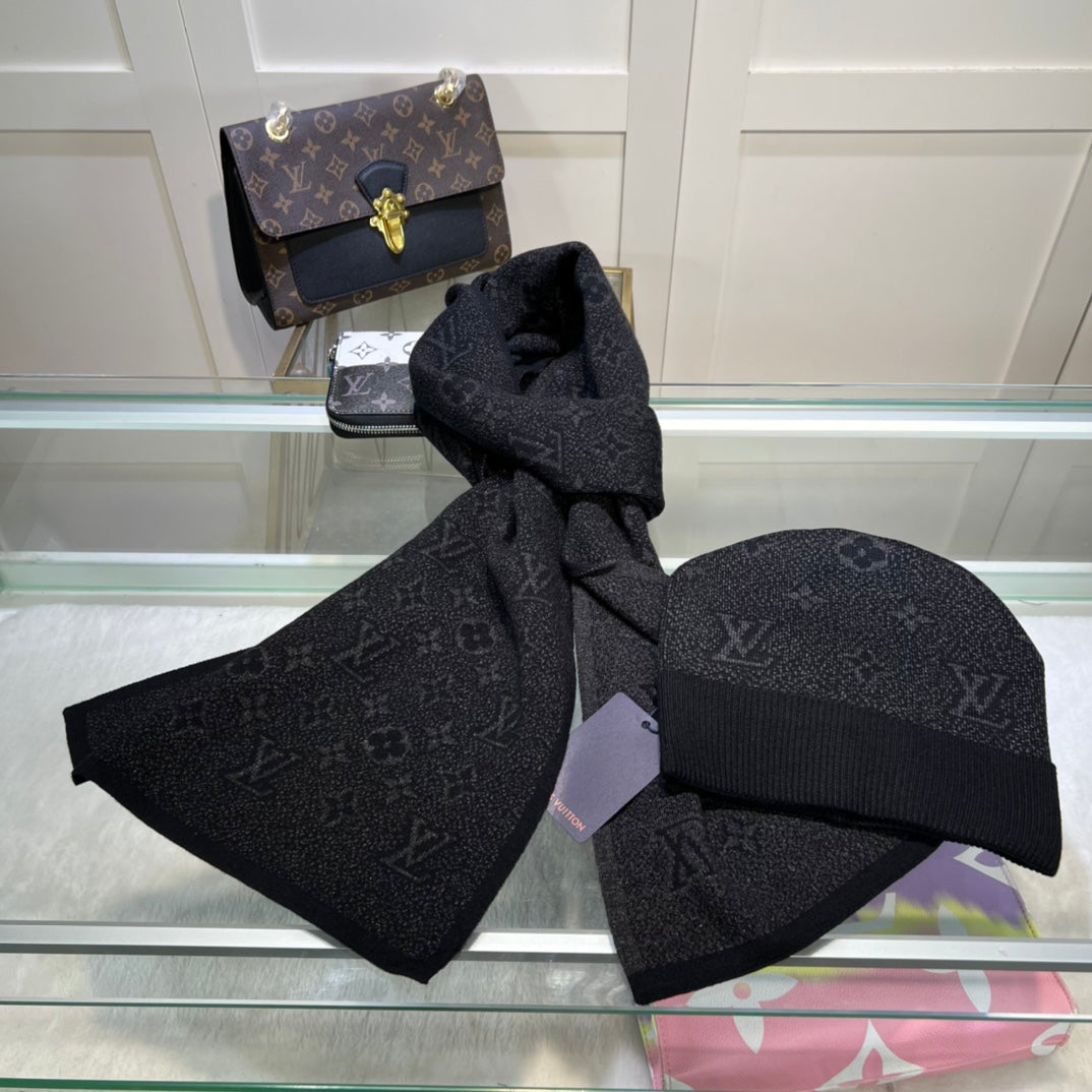 Louis Vuitton Classic Monogram Unisex Wool Scarf Hat Set – product image 27