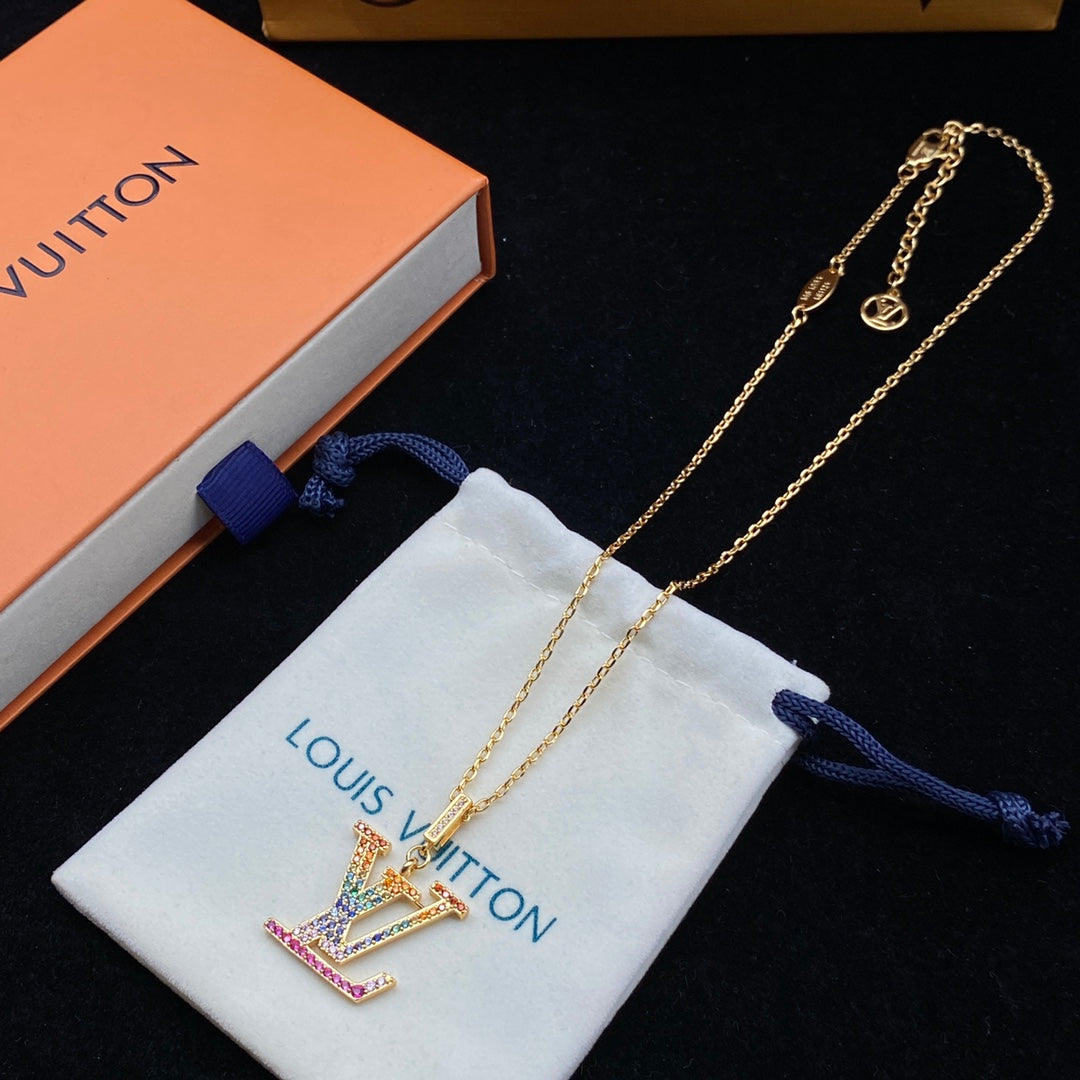 Louis Vuitton Colored Crystal Logo Pendant Necklace – Luxury Designer Jewelry – product image 1
