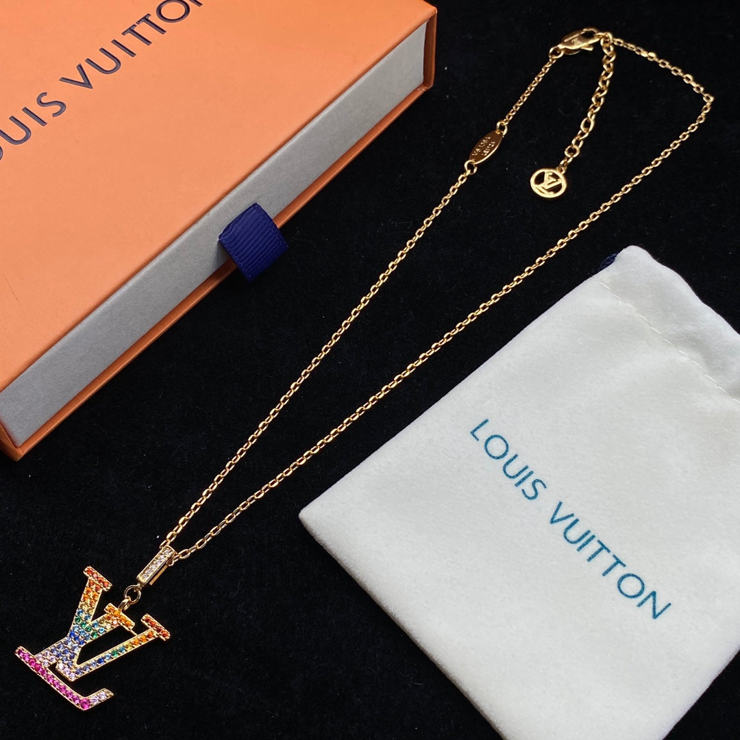 Louis Vuitton Colored Crystal Logo Pendant Necklace – Luxury Designer Jewelry – product image 3