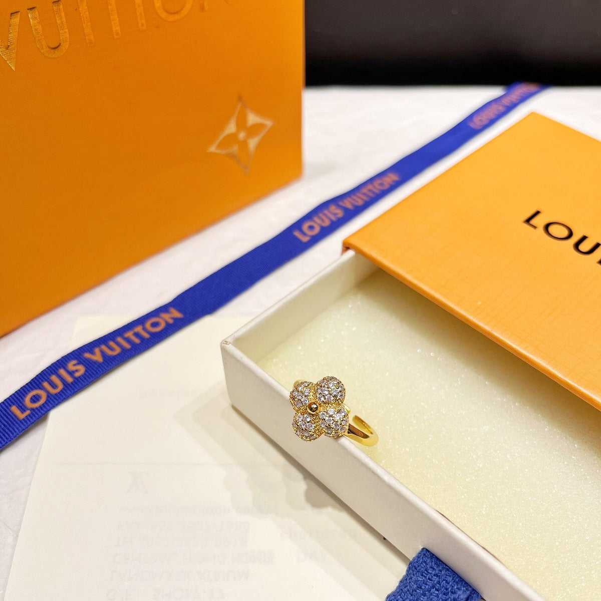 Louis Vuitton Crystal Floral Open Ring – Luxury Designer Jewelry – product image 1