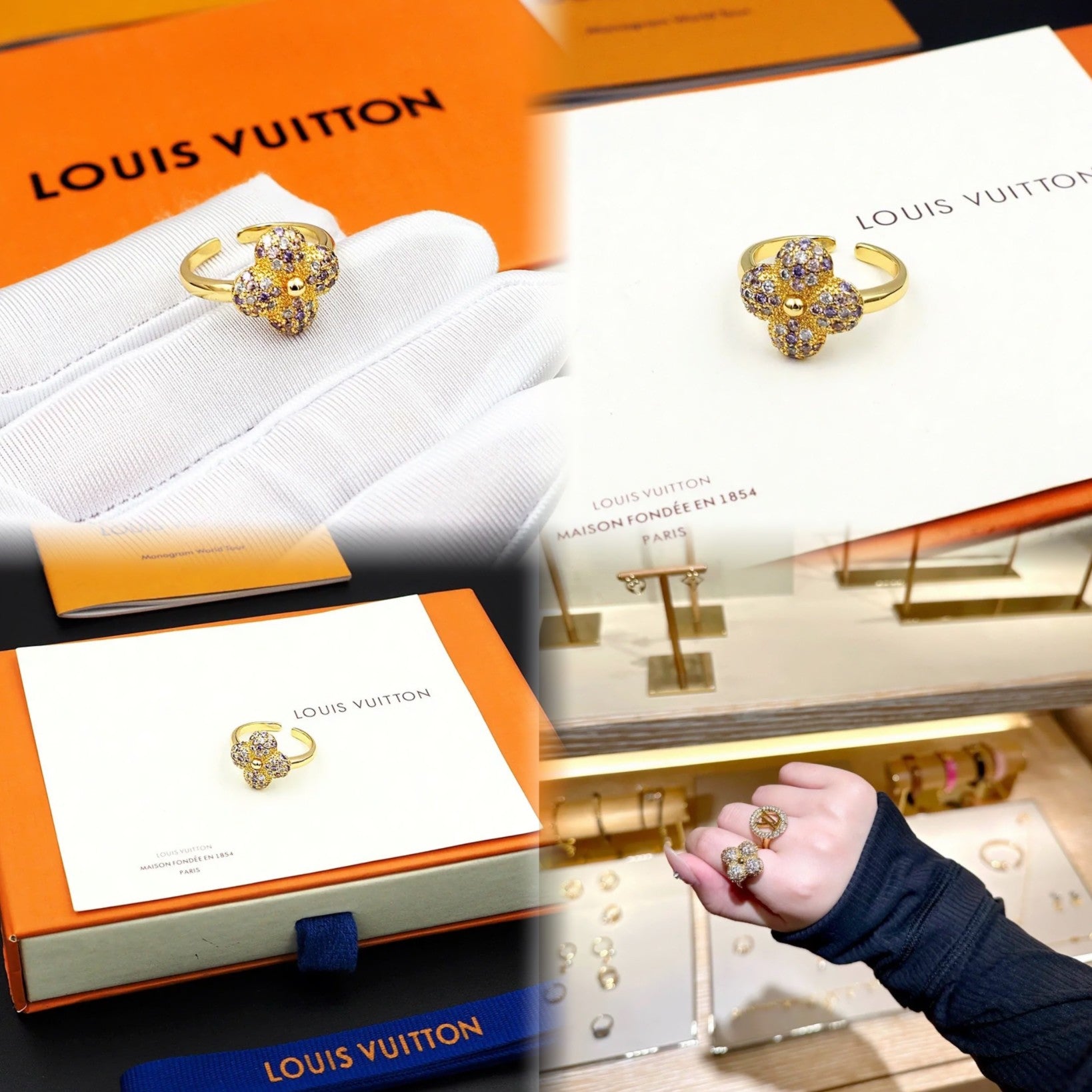 Louis Vuitton Crystal Floral Open Ring – Luxury Designer Jewelry – product image 6