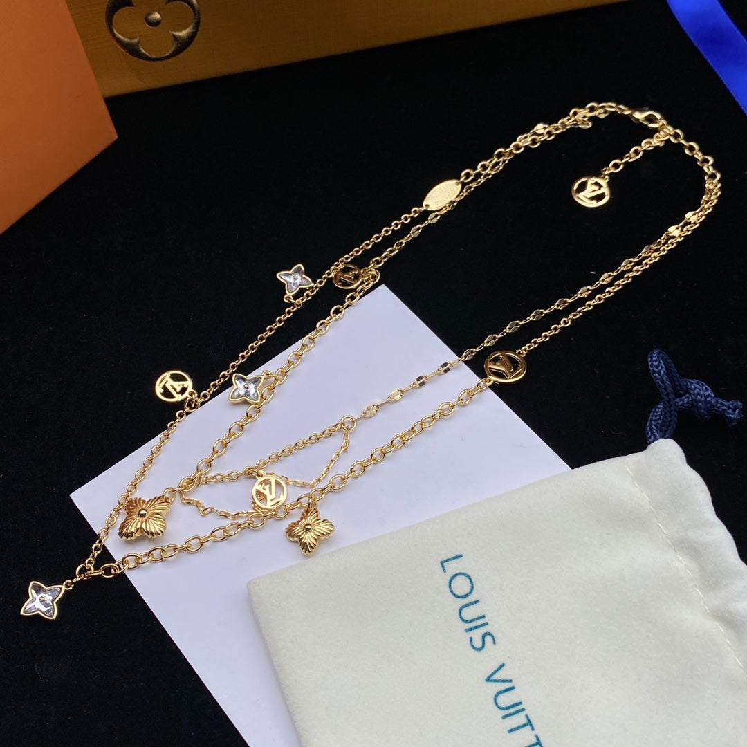 Louis Vuitton Flower Letter Double Layer Necklace – Luxury Designer Jewelry – product image 1