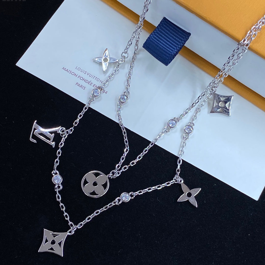 Louis Vuitton Flower Pendant Double Layer Necklace – Luxury Designer Jewelry – product image 1