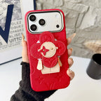 Louis Vuitton iPhone 17 Pro Max Case MagSafe Leather with Flower Grip – Orange