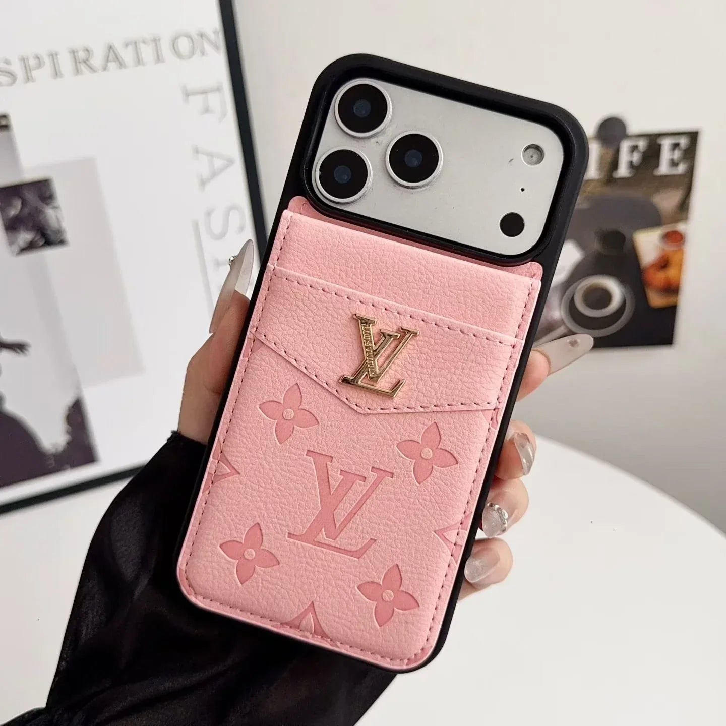 Louis Vuitton iPhone 17 Pro Max Case with Card Holder – Dark gray Classic Monogram Leather
