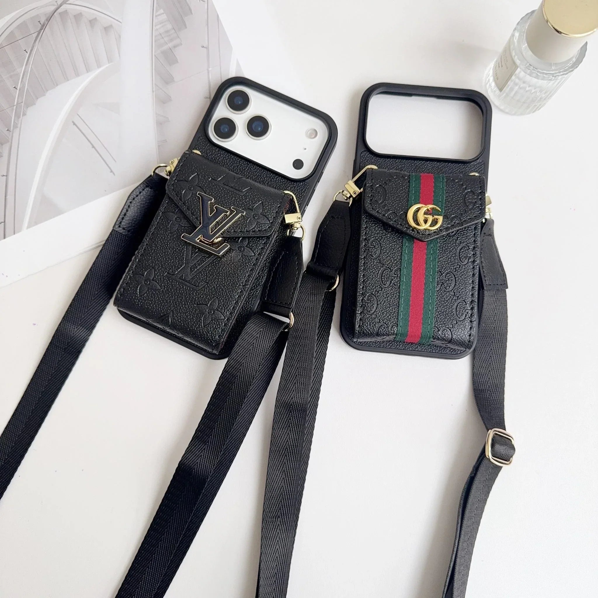 Louis Vuitton iPhone 17 Pro Max Case with Card Holder & Strap – Monogram Leather Wallet