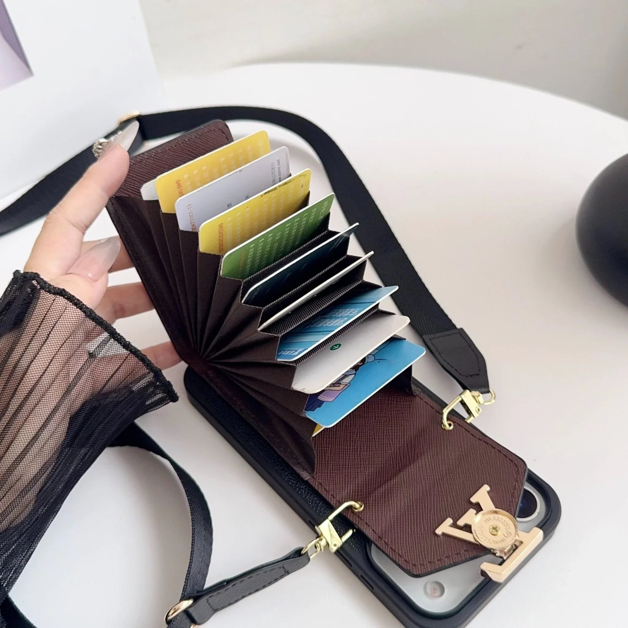 Louis Vuitton iPhone 17 Pro Max Case with Card Holder & Strap – Monogram Leather Wallet