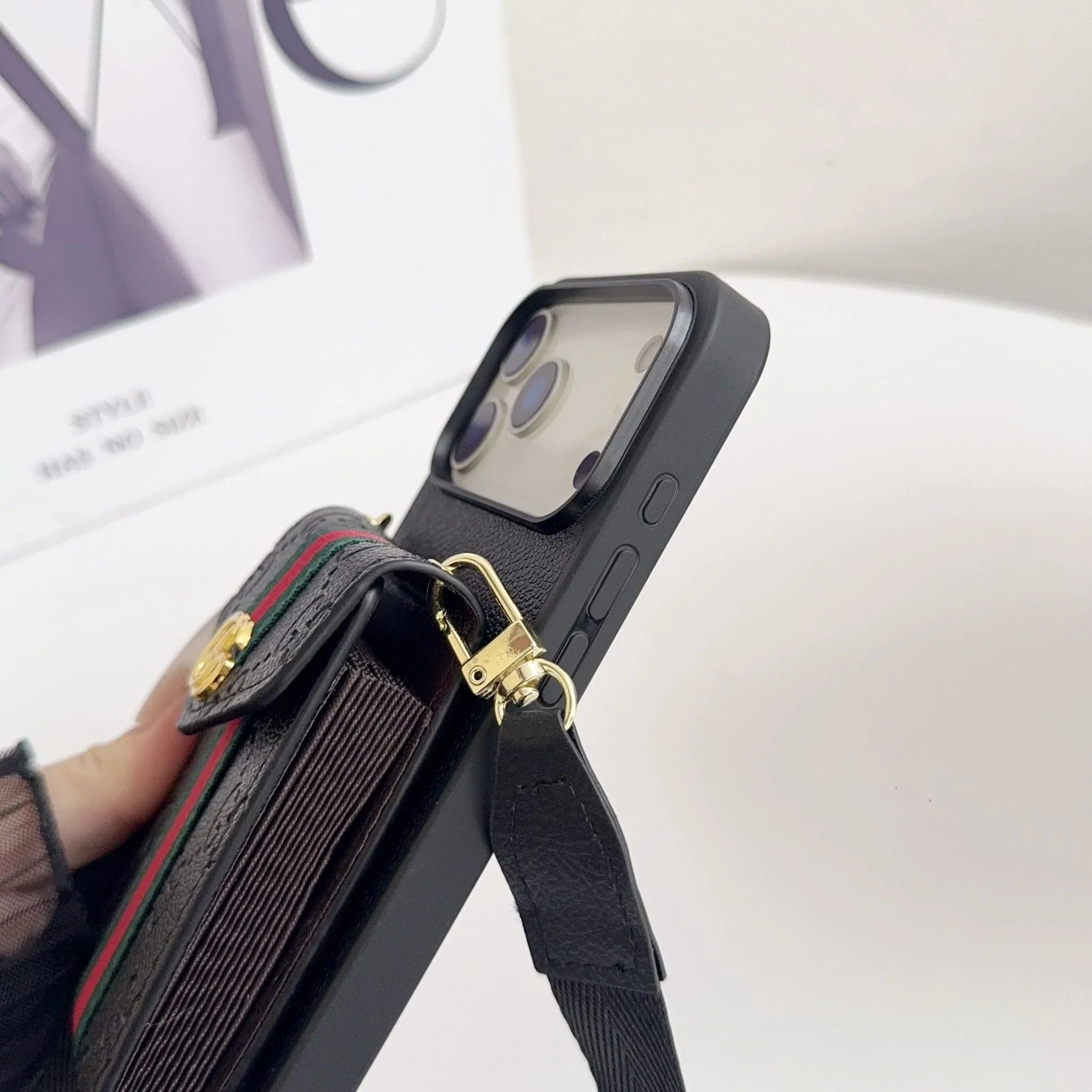 Louis Vuitton iPhone 17 Pro Max Case with Card Holder & Strap – Monogram Leather Wallet