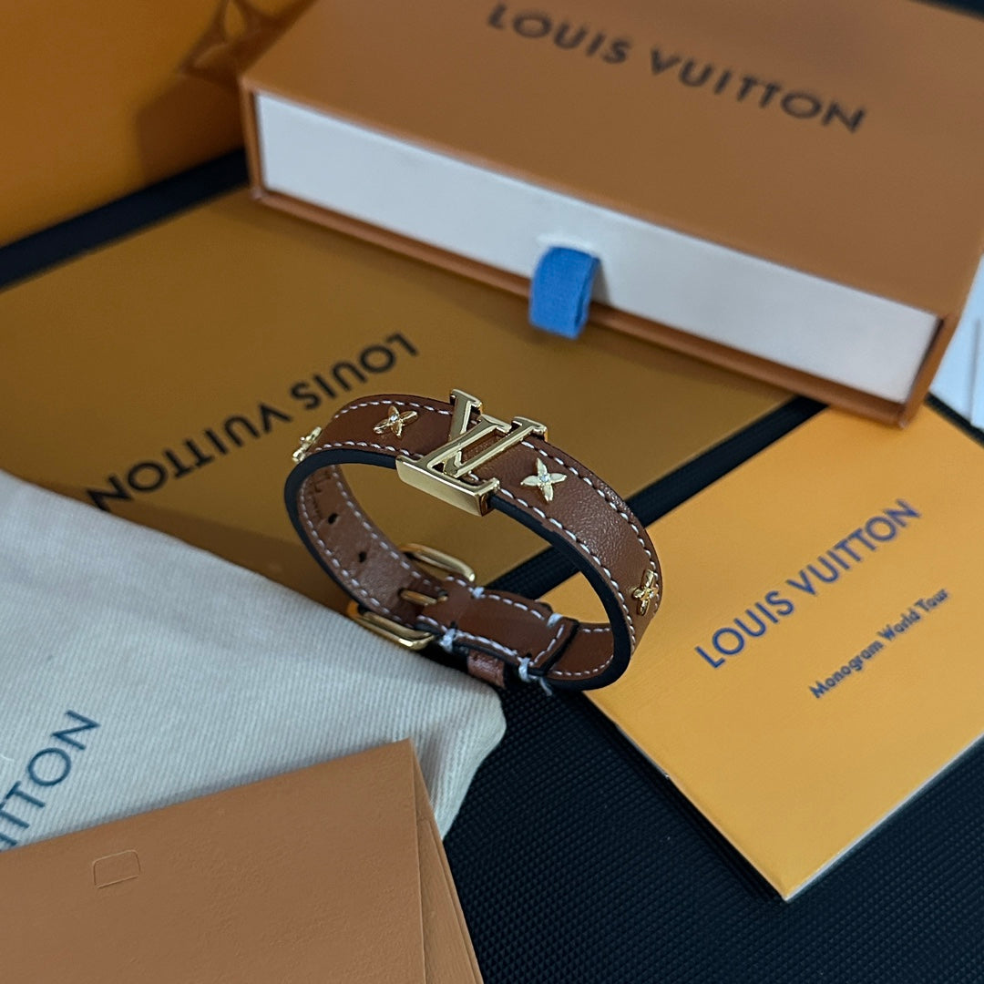 Louis Vuitton Leather Floral Metal Logo Bracelet – Luxury Jewelry – product image 2