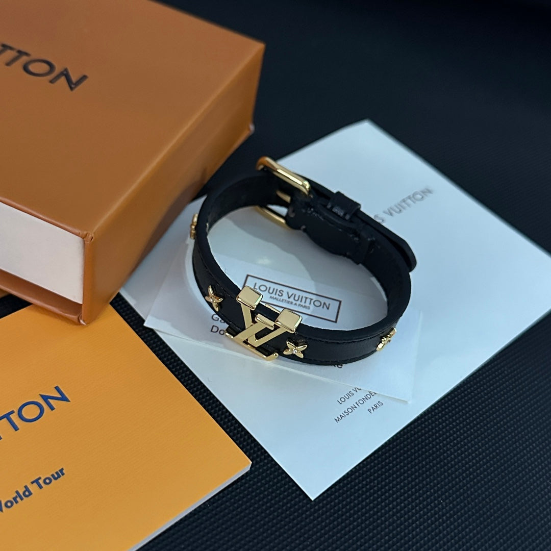 Louis Vuitton Leather Floral Metal Logo Bracelet – Luxury Jewelry – product image 7