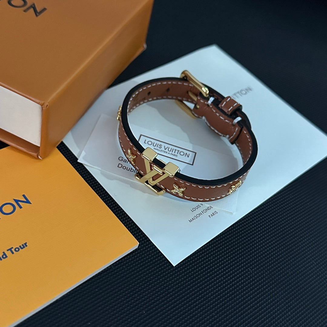 Louis Vuitton Leather Floral Metal Logo Bracelet – Luxury Jewelry – product image 9