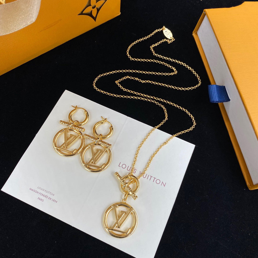Louis Vuitton Letter Logo Earring Necklace Set – Luxury Designer Jewelry – product image 8