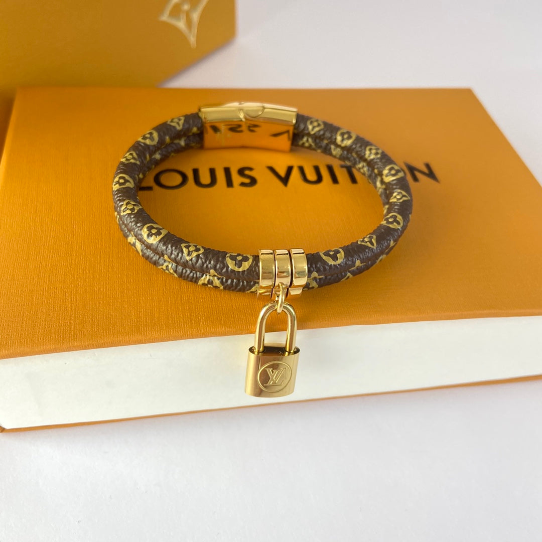 Louis Vuitton Lock Pendant Double Layer Leather Bracelet – Luxury Jewelry – product image 1