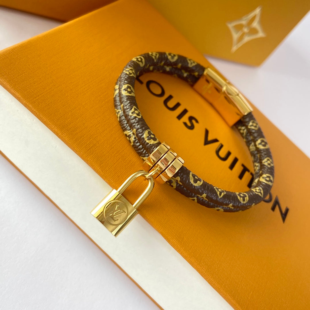 Louis Vuitton Lock Pendant Double Layer Leather Bracelet – Luxury Jewelry – product image 2