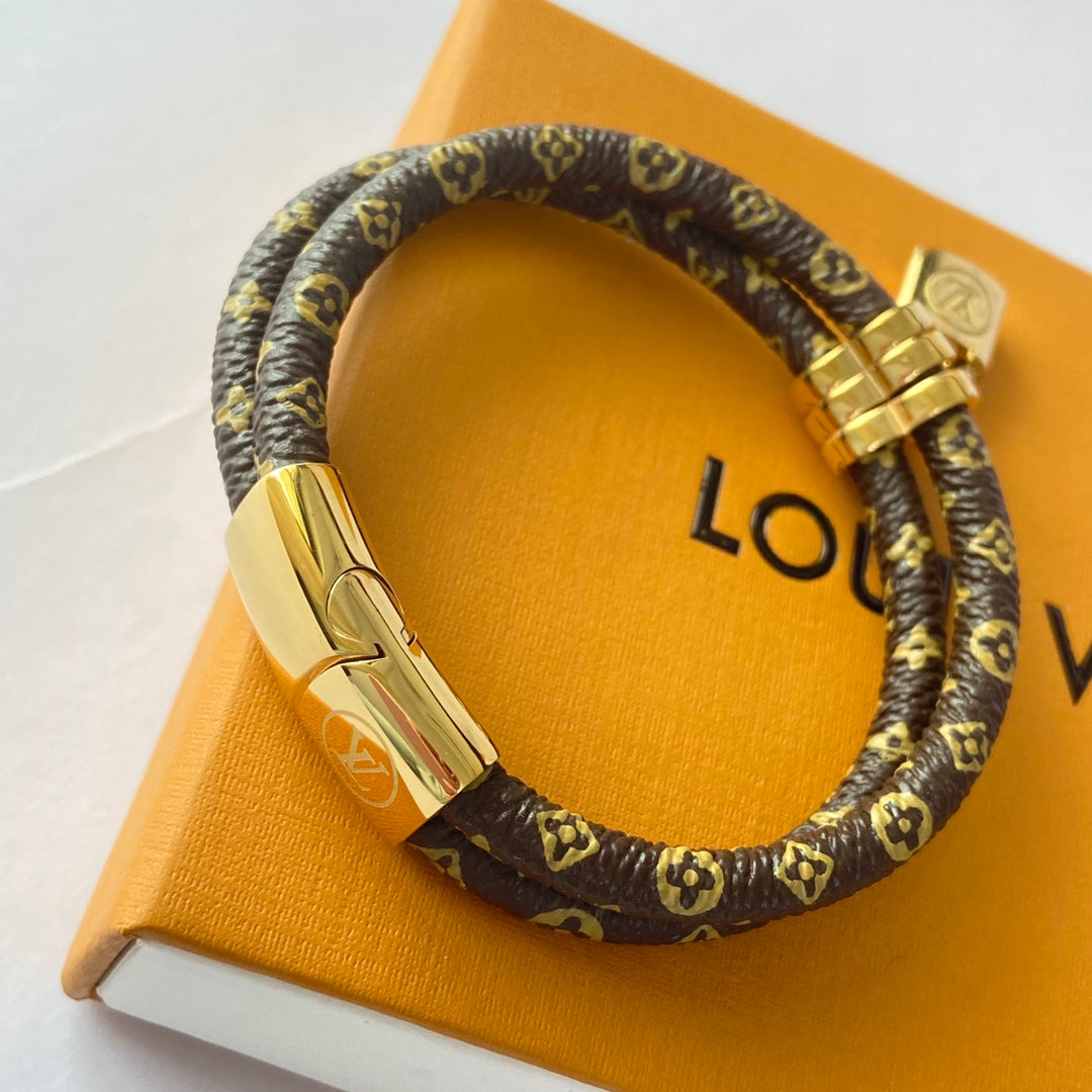 Louis Vuitton Lock Pendant Double Layer Leather Bracelet – Luxury Jewelry – product image 3