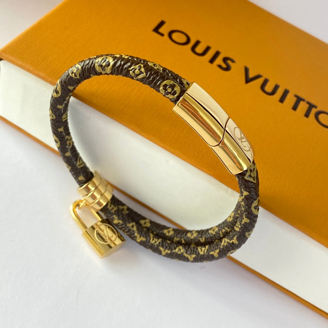 Louis Vuitton Lock Pendant Double Layer Leather Bracelet – Luxury Jewelry – product image 5